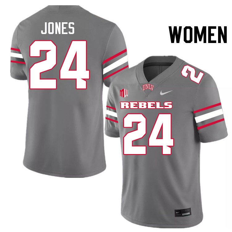 Women #24 Darrien Jones UNLV Rebels College Football Jerseys Stitched-Grey